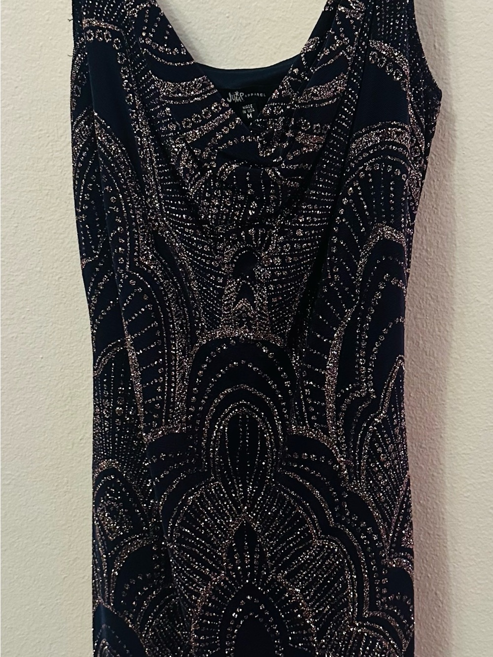 Jump Formal navy blue with rose gold glitter dress